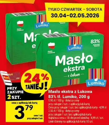 Masło ekstra z Łukowa 83% tł. Lumiko promocja w Twój Market
