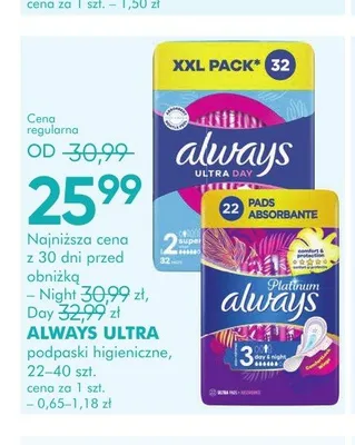 Podpaski higieniczne Always Platinum promocja w Super-Pharm