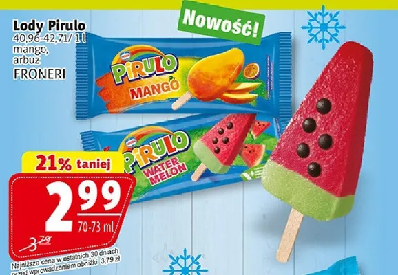 Lody pirulo mango, arbuz promocja w Prim Market