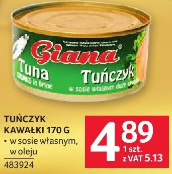 Tuńczyk kawałki Giana w sosie własnym, w oleju promocja w Selgros