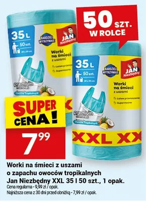 Worki na śmieci z uszami o zapachu owoców tropikalnych Jan Niezbędny XXL 35l 50szt., 1opak. promocja w Twój Market