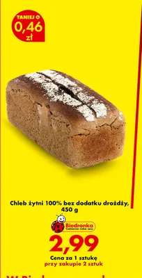 Chleb żytni 100% bez dodatku drożdży promocja w Biedronka