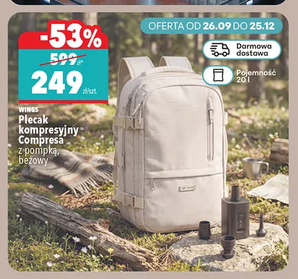 Plecak kompresyjny Compresa z pompką beżowy Wings promocja w Biedronka