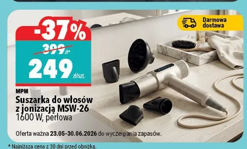 Suszarka do włosów z jonizacją MPM MSW-26 1600W perłowa promocja w Biedronka Home