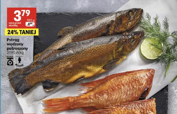 Pstrąg wędzony patroszony promocja w Delikatesy Centrum