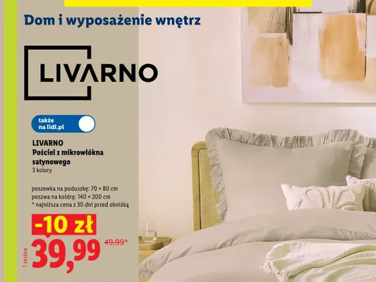 Pościel z mikrowłókna satynowego Livarno 140x200 cm 70x80 promocja w Lidl