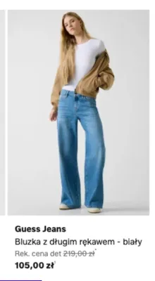 Bluzka z długim rękawem Guess Jeans biały promocja w Lounge by Zalando