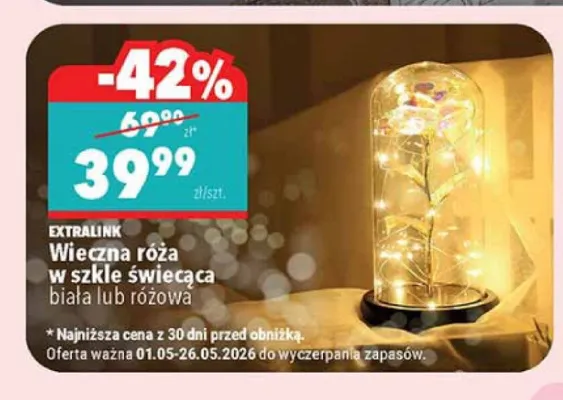 Wieczna róża w szkle świecąca EXTRALINK różowa promocja w Biedronka