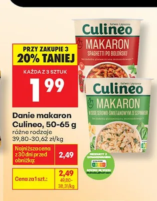 Danie makaron Culineo w sosie serowo-śmietanowym ze szpinakiem promocja w Biedronka