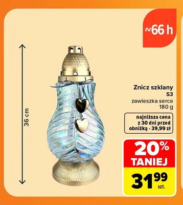 Znicz szklany S3 zawieszka serce promocja w Carrefour