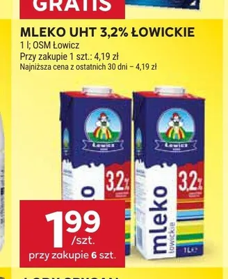 Mleko UHT 3,2% Łowickie promocja w Stokrotka