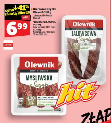 Kiełbasa z szynki Olewnik myśliwska promocja w TOPAZ