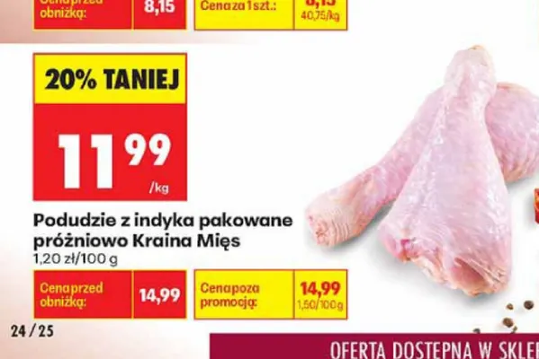 Podudzie z indyka pakowane próżniowo Kraina Mięs promocja w Biedronka