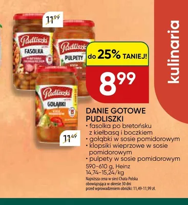 Danie gotowe Pudliszki klopsiki wieprzowe w sosie pomidorowym promocja w Chata Polska