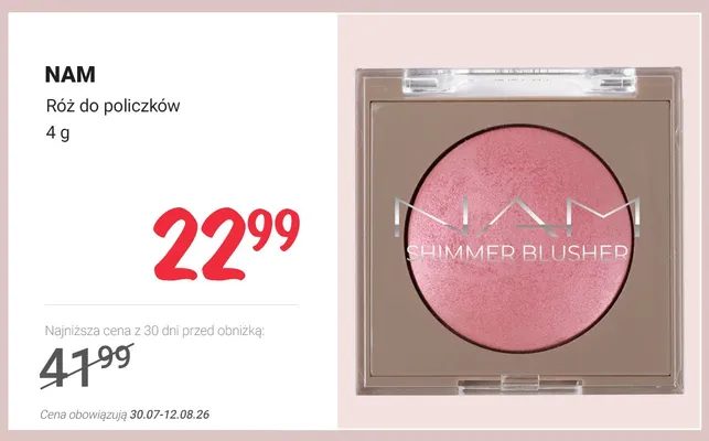 Róż do policzków NAM Shimmer Blusher promocja w Rossmann