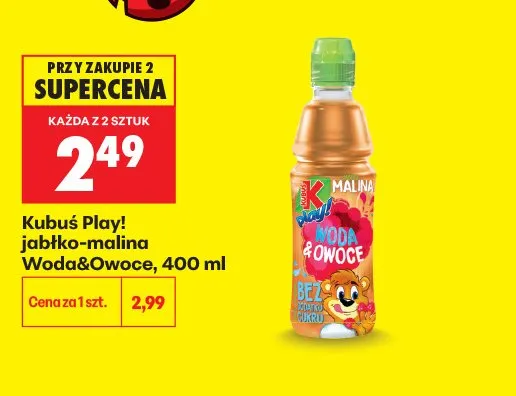 Napój Kubuś Play! Woda & Owoce jabłko-malina promocja w Biedronka