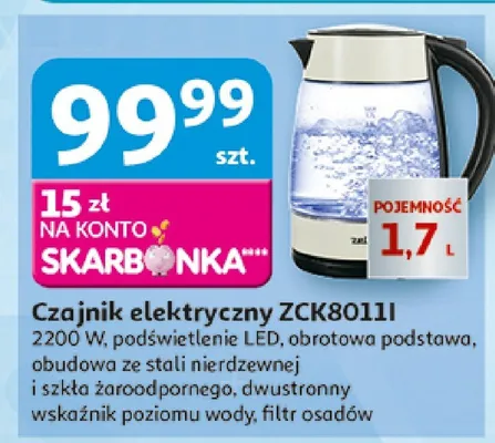 Czajnik elektryczny Zelmer ZCK8011I 2200W 1,7l promocja w Auchan