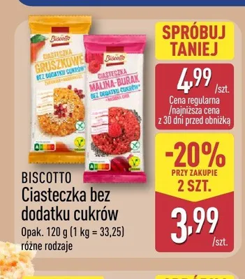 Ciasteczka bez dodatku cukru malina-burak Biscotto promocja w Aldi