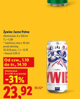 Piwo Żywiec 8-pak 500 ml promocja w Lidl