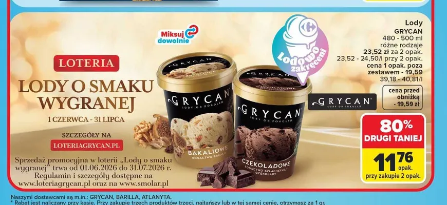 Lody czekoladowe Grycan promocja w Carrefour