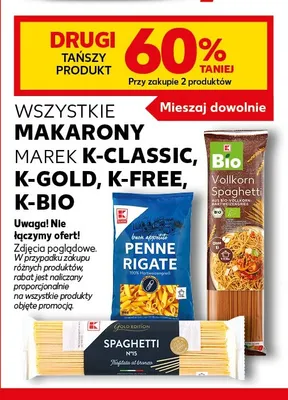 Makarony marek K-Classic, K-Gold, K-Free, K-Bio promocja w Kaufland