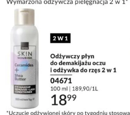 Odżywczy płyn do demakijażu oczu i odżywka do rzęs 2 w 1 SKIN NOURISH 04671 promocja w AVON
