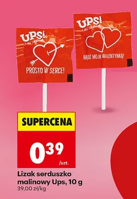 Lizak serduszko malinowy Ups promocja w Biedronka