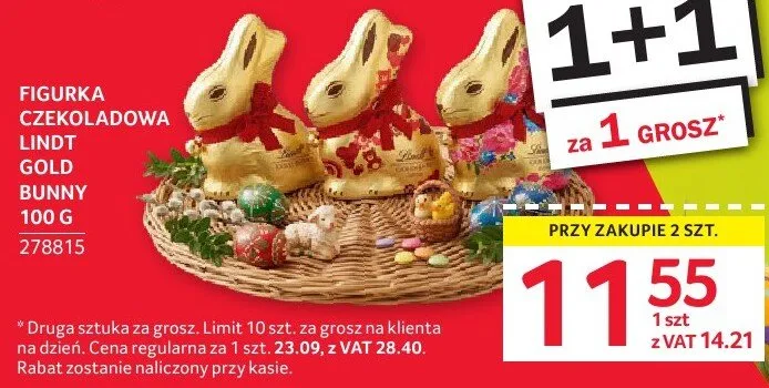 Figurka czekoladowa Lindt Gold Bunny 100 g promocja w Selgros