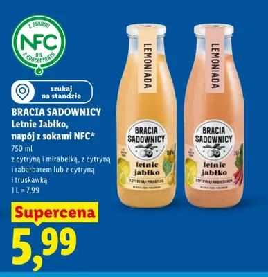 Napój z sokami NFC Letnie Jabłko z cytryną i truskawką Bracia Sadownicy promocja w Lidl