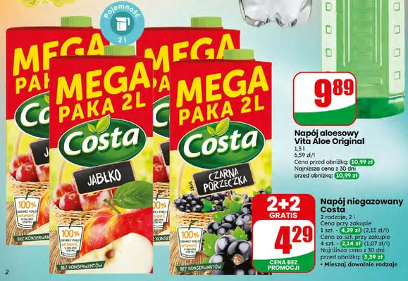 Napój niegazowany Costa różne rodzaje promocja w Dino