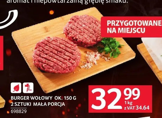 Burger wołowy ok. 150g 2 sztuki mała porcja promocja w Selgros