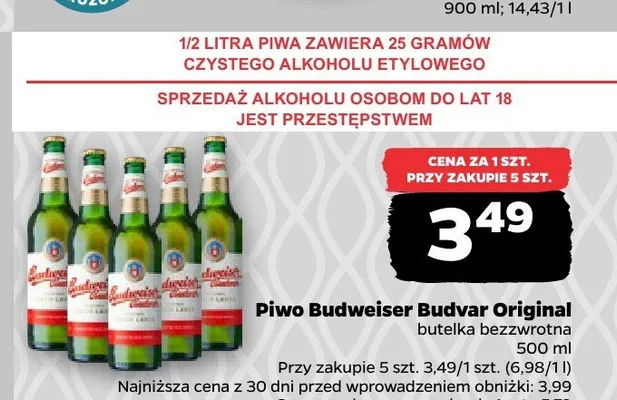 Piwo Budweiser Budvar Original promocja w Netto