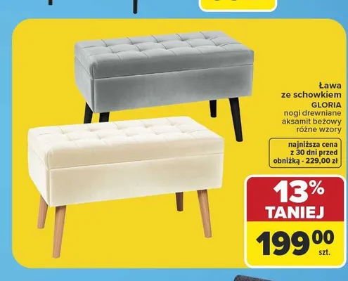 Ława ze schowkiem GLORIA aksamit beżowy promocja w Carrefour