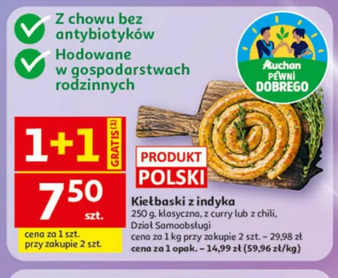 Kiełbaski z indyka z curry promocja w Auchan