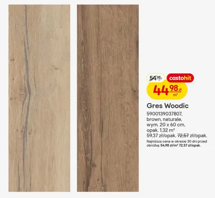 Płytka Gres Woodic brown, naturale promocja w Castorama