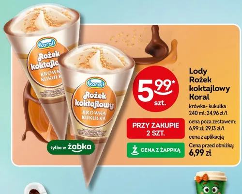 Lody Rożek koktajlowy Koral krówka-kukułka promocja w Żabka