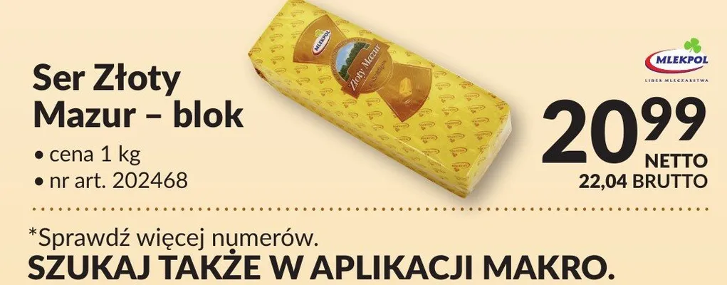 Ser Złoty Mazur - blok 1kg promocja w Makro