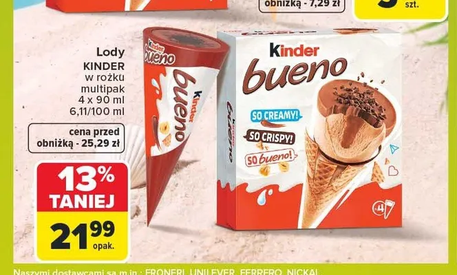 Lody Kinder Bueno w rożku 4-pak promocja w Carrefour Market