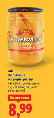 Brzoskwinie w syropie, plastry promocja w Lidl
