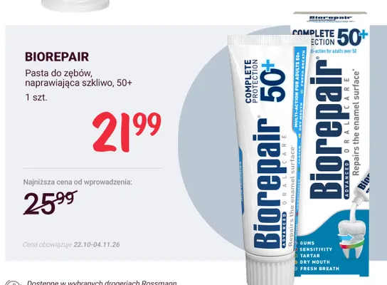 Pasta do zębów naprawiająca szkliwo 50+ Biorepair promocja w Rossmann