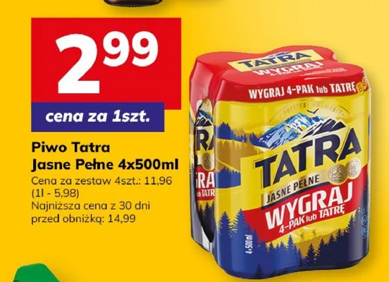 Piwo Tatra Jasne Pełne 4x500ml promocja w Hitpol