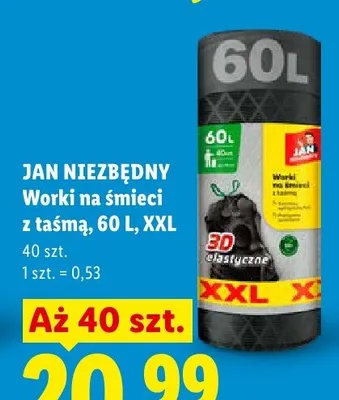 Worki na śmieci z taśmą 60l XXL Jan Niezbędny promocja w Lidl