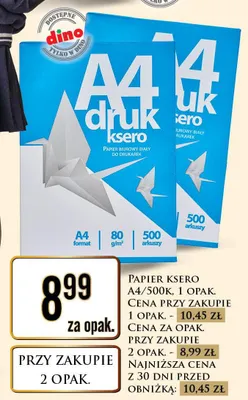 Papier ksero A4 500 arkuszy promocja w Dino