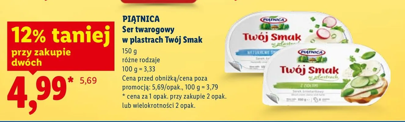 Ser twarogowy w plastrach Twój Smak różne rodzaje promocja w Lidl
