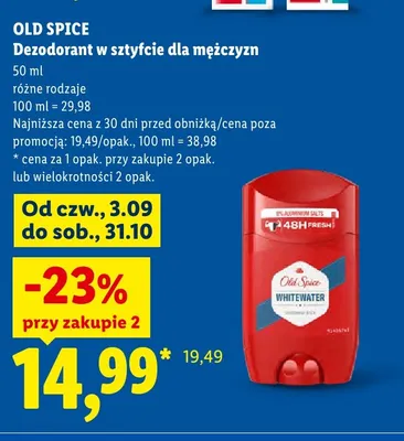 Dezodorant w sztyfcie dla mężczyzn Old Spice Whitewater promocja w Lidl