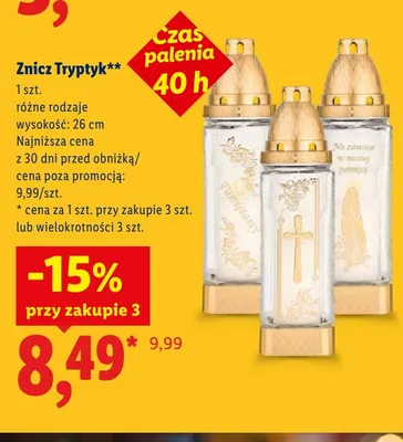 Znicz Tryptyk 26 cm promocja w Lidl