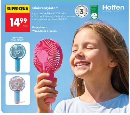 Miniwentylator z rączką Hoffen promocja w Biedronka