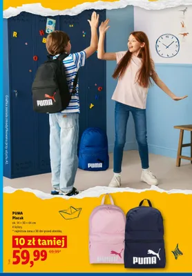 Plecak PUMA ok. 14x30x44 cm promocja w Lidl