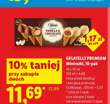 Lody Premium Minirożki Gelatelli 10-pak promocja w Lidl