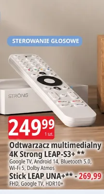 Odtwarzacz multimedialny 4K Strong LEAP-S3+ Google TV Android 14 Bluetooth 5.0 Wi-Fi 5 Dolby Atmos promocja w Leclerc